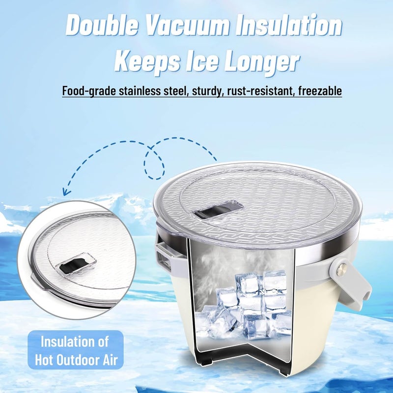 Luxfuel 7L Beverage & Ice Bucket with Lid, Stainless Steel, Includes Scoop & Tongs, Holds 6 Beer Bottles or 3 Wine Bottles, Keeps Drinks Cold for Hours, Easy Carry Handle for Parties & Outdoor-White - Image 2